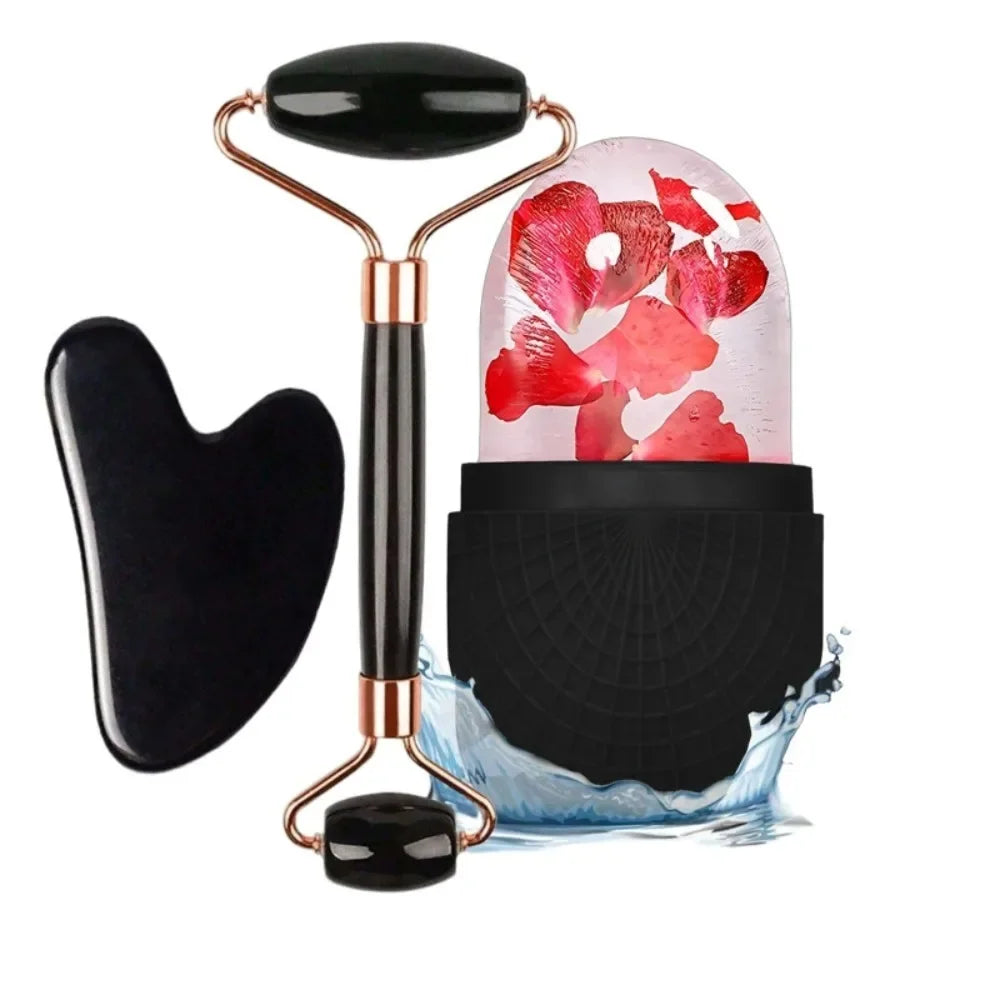3Pcs Ice Face Roller Gua Sha Board Set Facial Massage